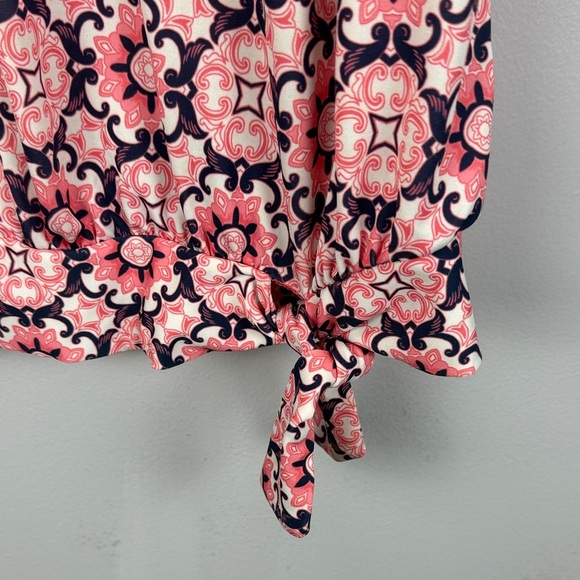 Lands' End Pink Black Floral Geometric Print Short Sleeve Rash Guard Swim Shirt - Picture 7 of 9